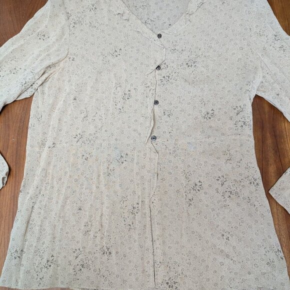 J.Jill Tan Button-Up Top Women's M Rayon Sheer Blouse Floral L/S Fairy Whimsy - Picture 2 of 16